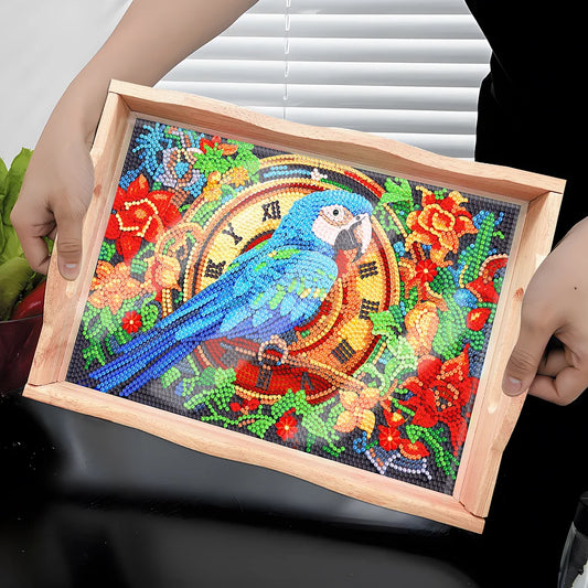Diamond Painting Nesting Food Trays with Handle Coffee Table Tray （Parrot)