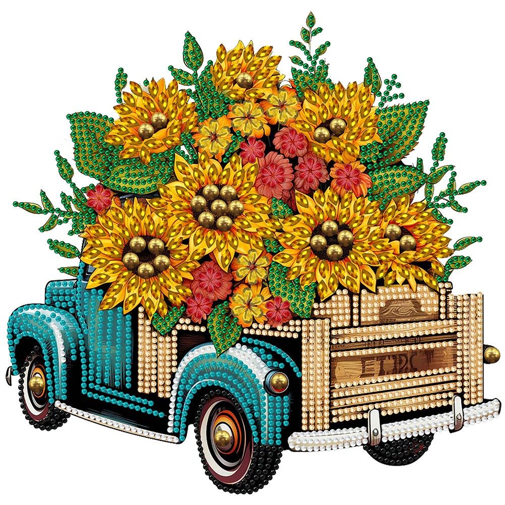Free  Special shaped Diamond Painting- Sunflower-Car-30*30cm