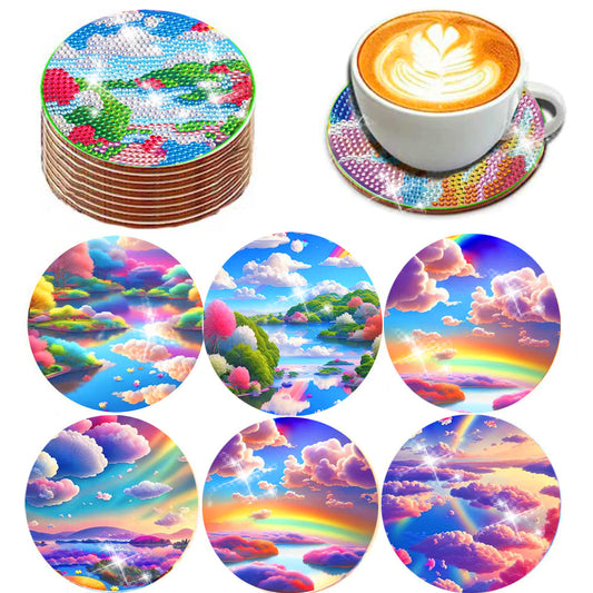 6 pcs set DIY Special Shaped Diamond Painting Coaster  | rainbow(no holder)