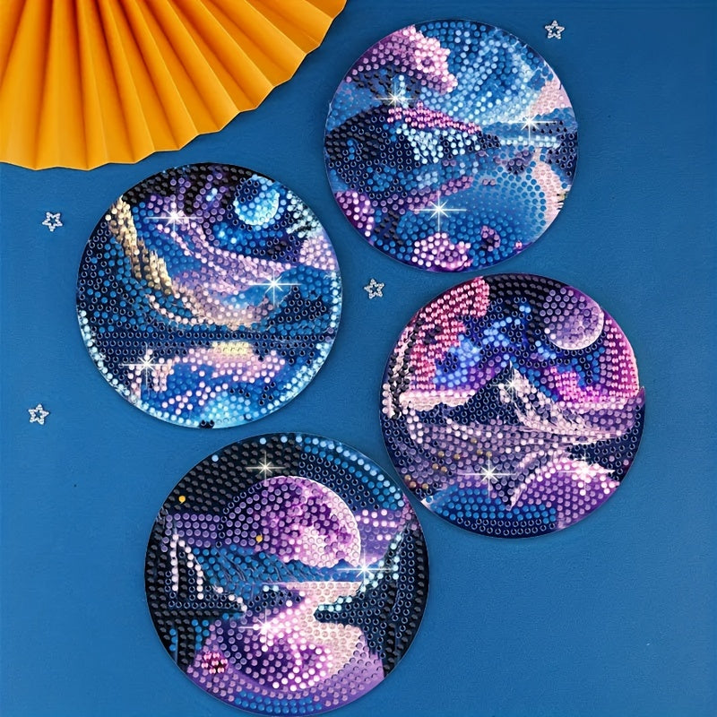 8 pcs set DIY Special Shaped Diamond Painting Coaster  | landscape£¨no holder£©