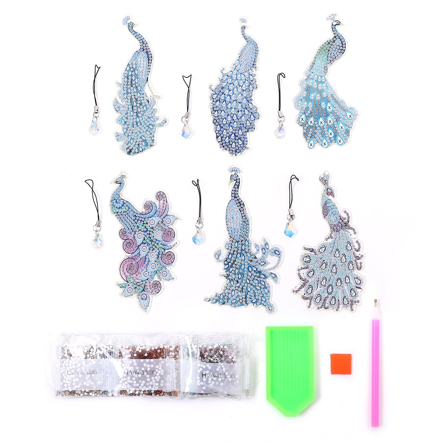 6 Pcs Set DIY Special Shaped Diamond Painting Bookmark | Peacock