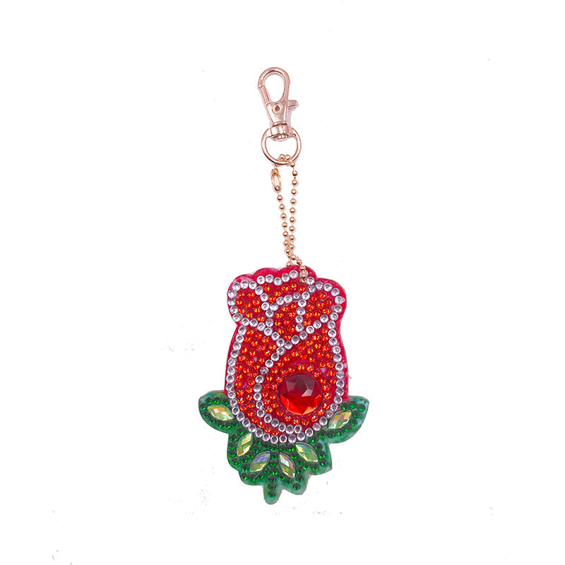4pcs DIY Rose Sets Special Shaped Full Drill Diamond Painting Key Chain with Key Ring Jewelry Gifts for Girl Bags