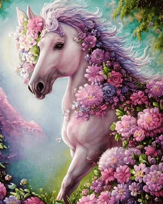 AB Velvet Diamond Painting  -  Flower horse