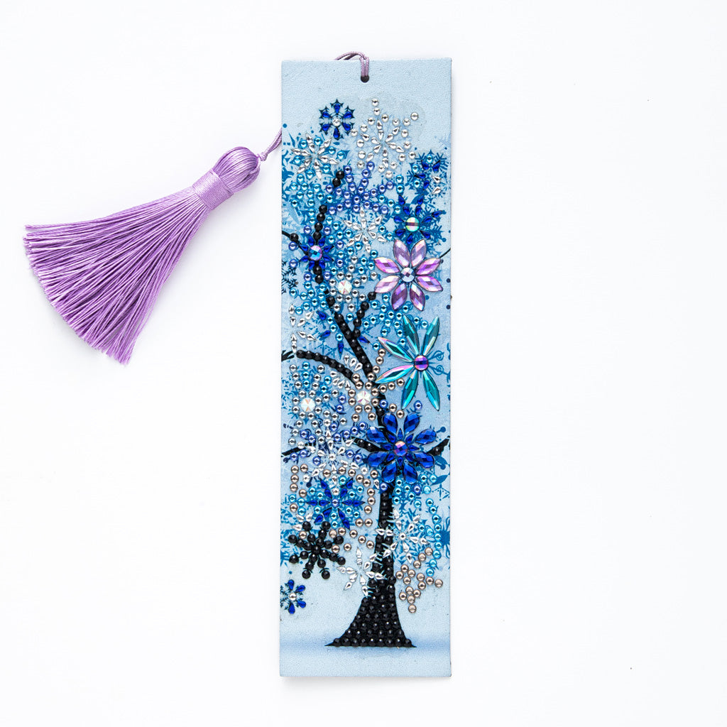 DIY Four seasons tree winter Special Shaped Diamond Painting Leather Bookmark Tassel