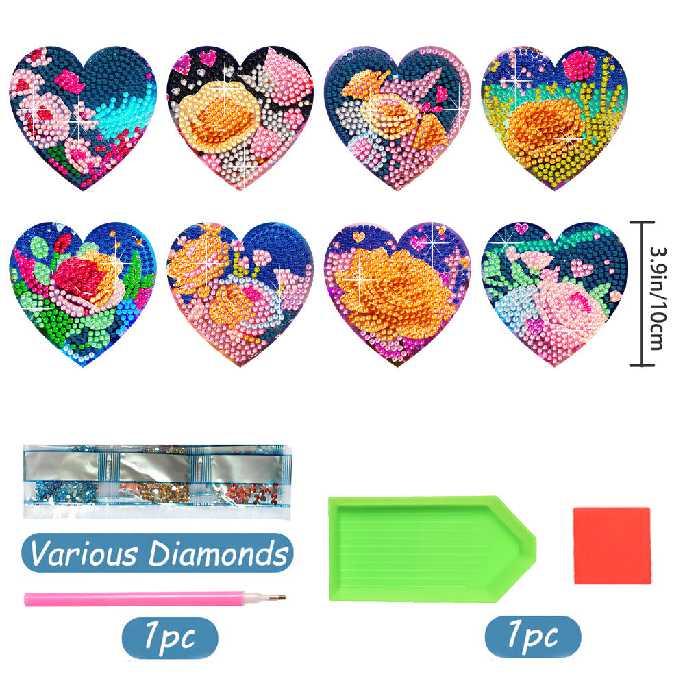 8 pcs set DIY Special Shaped Diamond Painting Coaster  | love£¨no holder£©