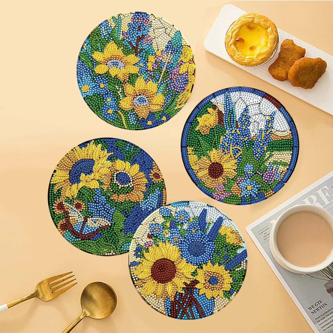 4PCS Diamond Painting Placemats Insulated Dish Mats | Sunflowers