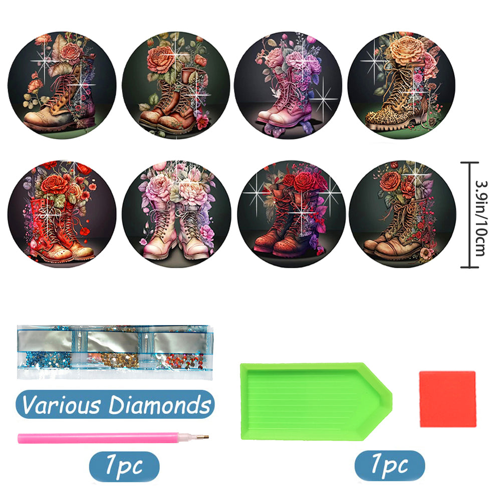 8 pcs set DIY Special Shaped Diamond Painting Coaster  | boots£¨no holder£©