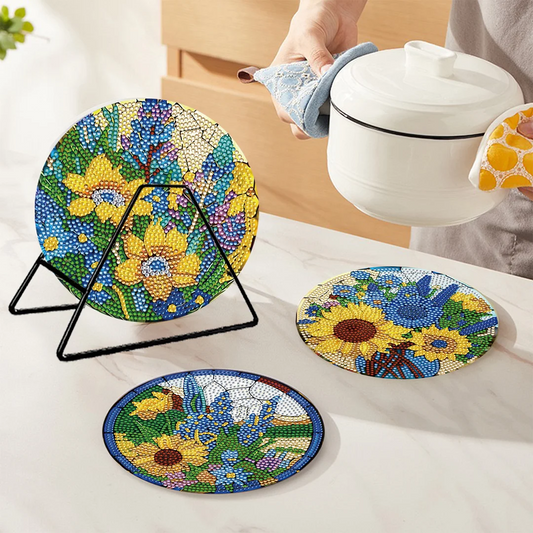 4PCS Diamond Painting Placemats Insulated Dish Mats | Sunflowers