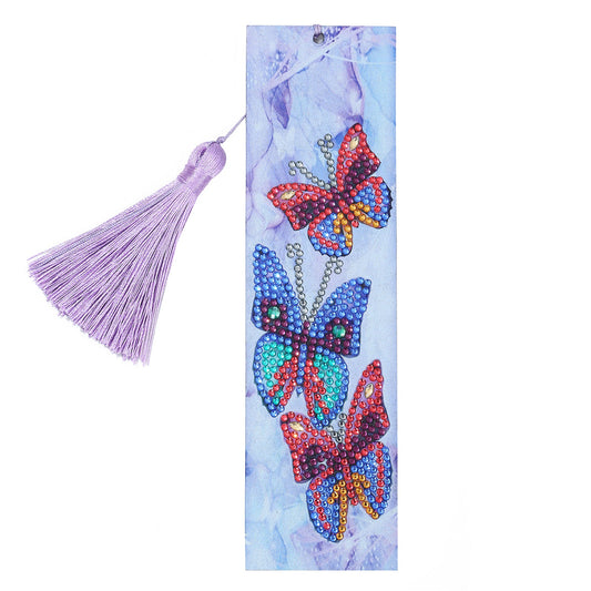 DIY Colorful butterfly Special Shaped Diamond Painting Leather Bookmark Tassel