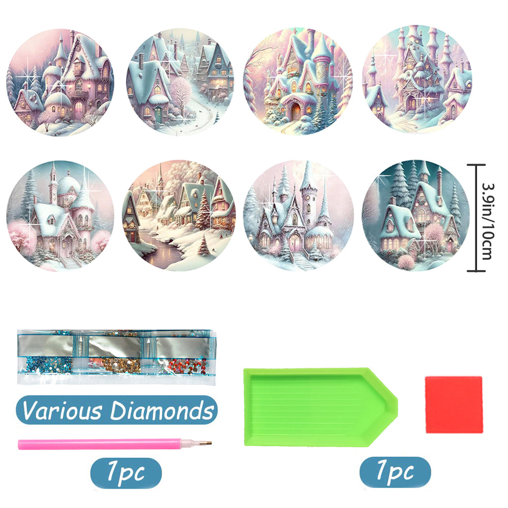 8 pcs set DIY Special Shaped Diamond Painting Coaster  | snow scene£¨no holder£©