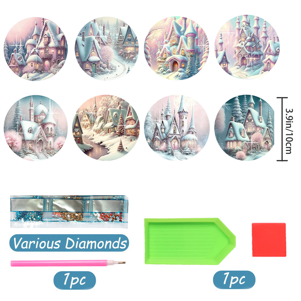 8 pcs set DIY Special Shaped Diamond Painting Coaster  | snow scene£¨no holder£©