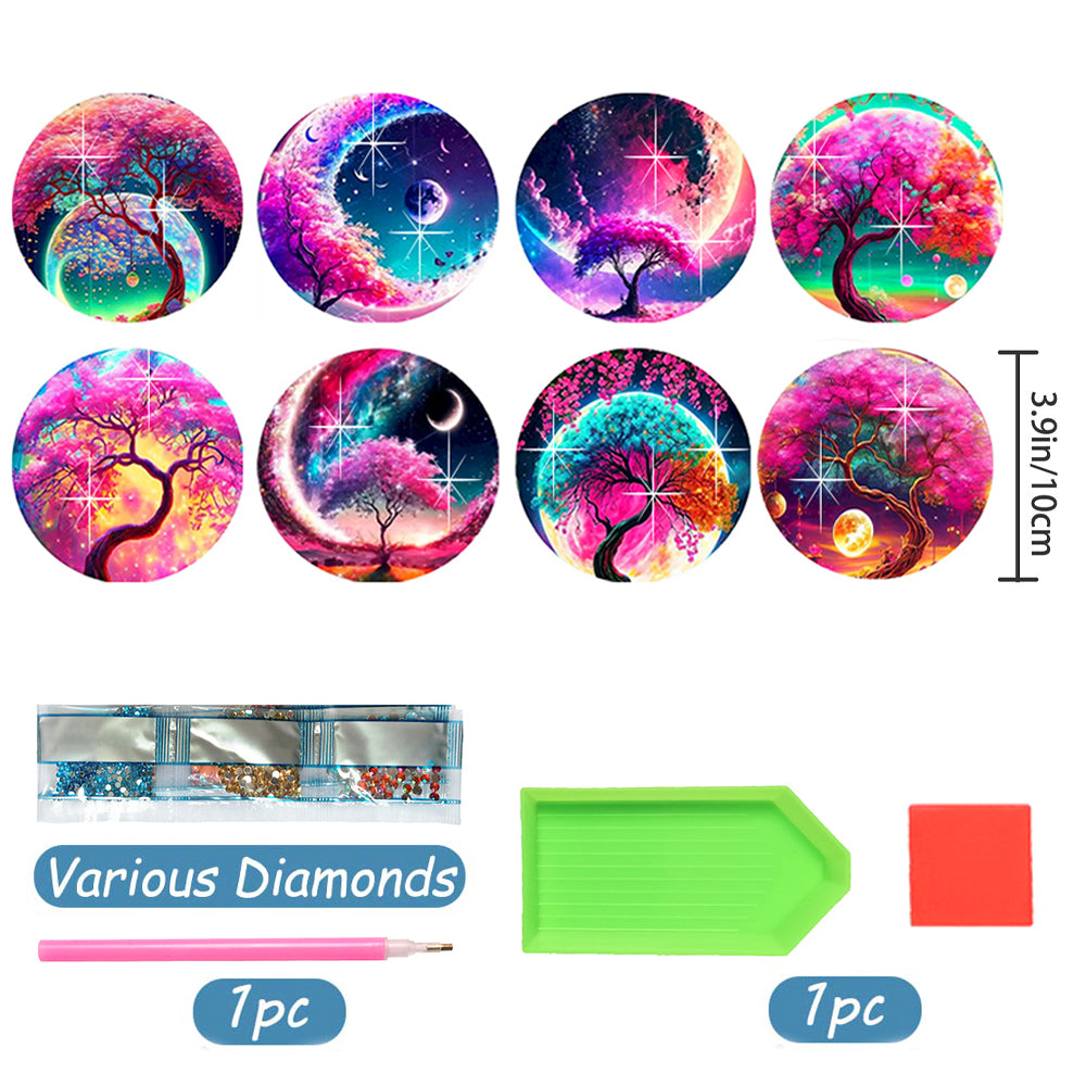 8 pcs set DIY Special Shaped Diamond Painting Coaster  | moon night scene£¨no holder£©