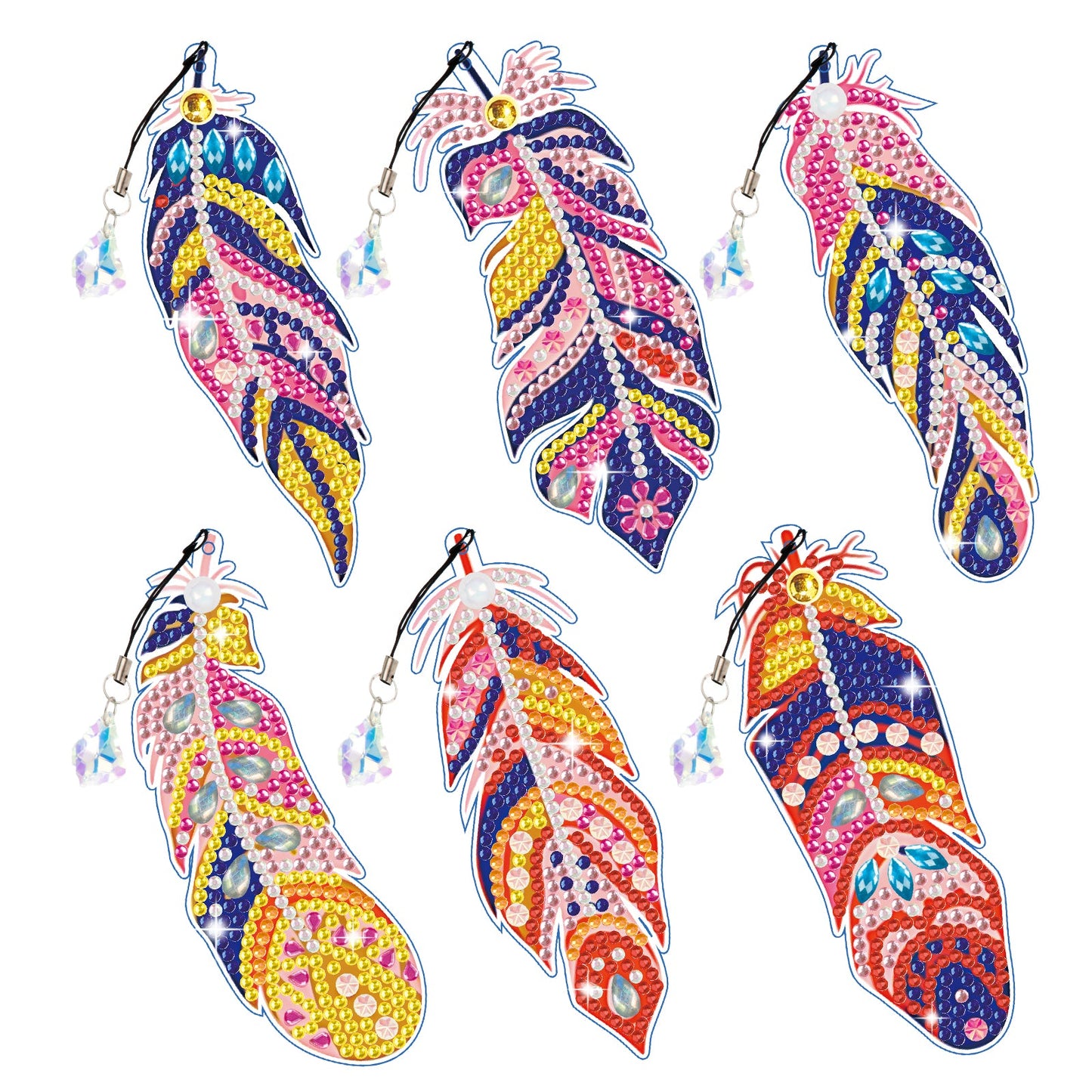 6 Pcs Set DIY Special Shaped Diamond Painting Bookmark | Color Feather