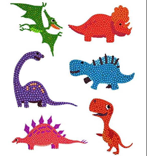 6pcs Round Diamond Painting Stickers Wall Sticker | Dinosaur