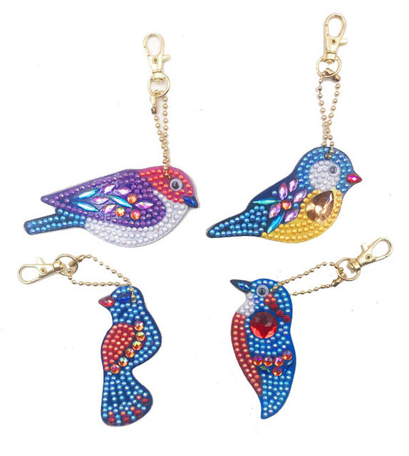 4pcs DIY Bird Sets Special Shaped Full Drill Diamond Painting Key Chain with Key Ring Jewelry Gifts for Girl Bags