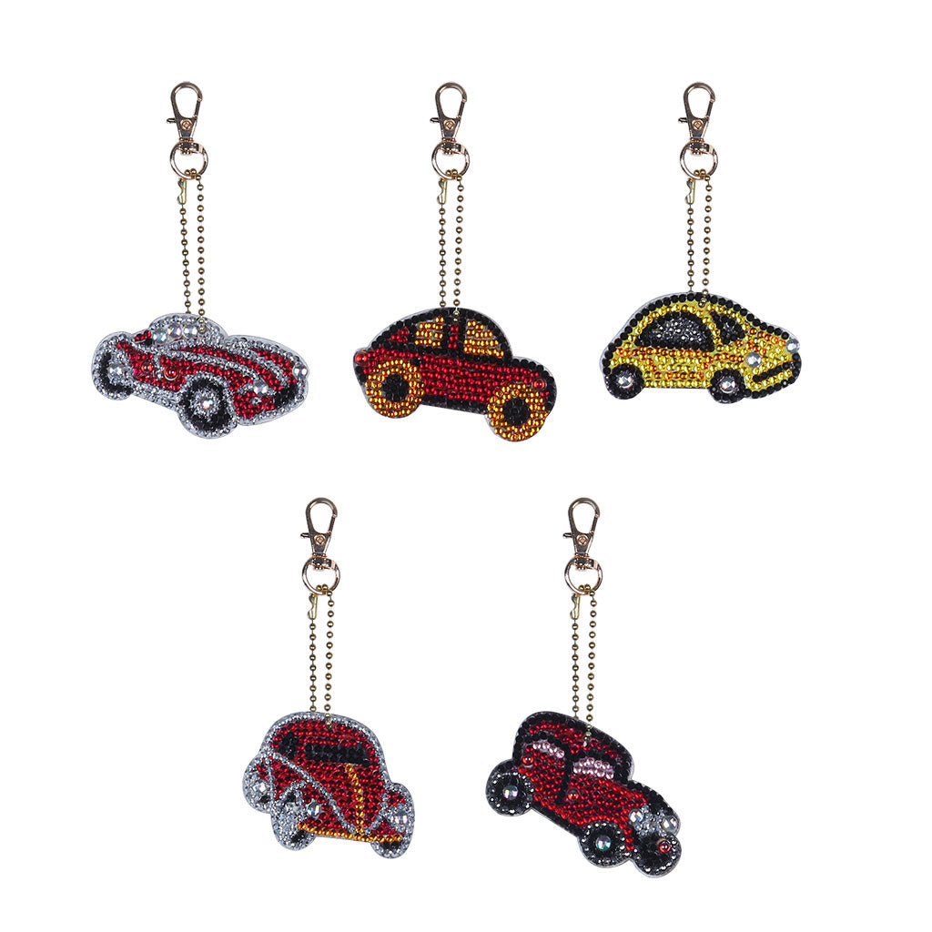 5pcs DIY Car Sets Special Shaped Full Drill Diamond Painting Key Chain with Key Ring Jewelry Gifts for Girl Bags