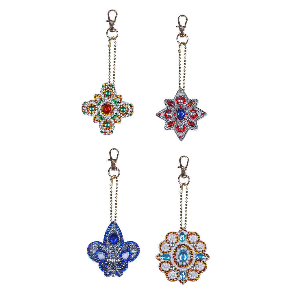 4pcs DIY Mandala Sets Special Shaped Full Drill Diamond Painting Key Chain with Key Ring Jewelry Gifts for Girl Bags