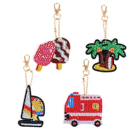 4pcs DIY Sailboat Sets Special Shaped Full Drill Diamond Painting Key Chain with Key Ring Jewelry Gifts for Girl Bags