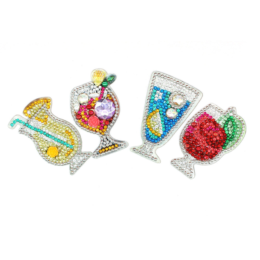 4pcs DIY Drinks Sets Special Shaped Full Drill Diamond Painting Key Chain with Key Ring Jewelry Gifts for Girl Bags