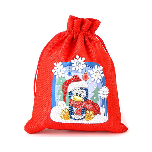 DIY Diamond Christmas Decoration | penguin | red gift bag