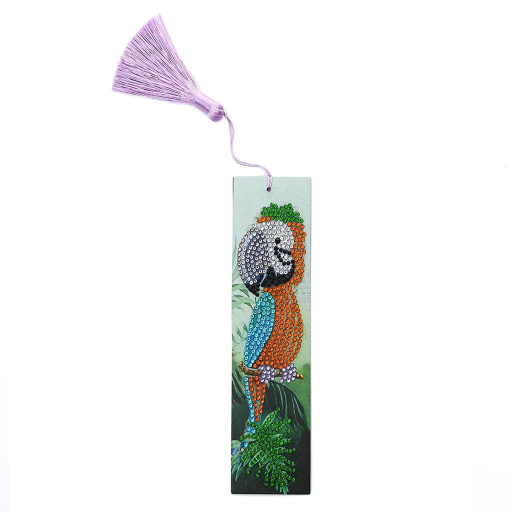 DIY Perroquet Bird Special Shaped Diamond Painting Leather Bookmark with Tassel