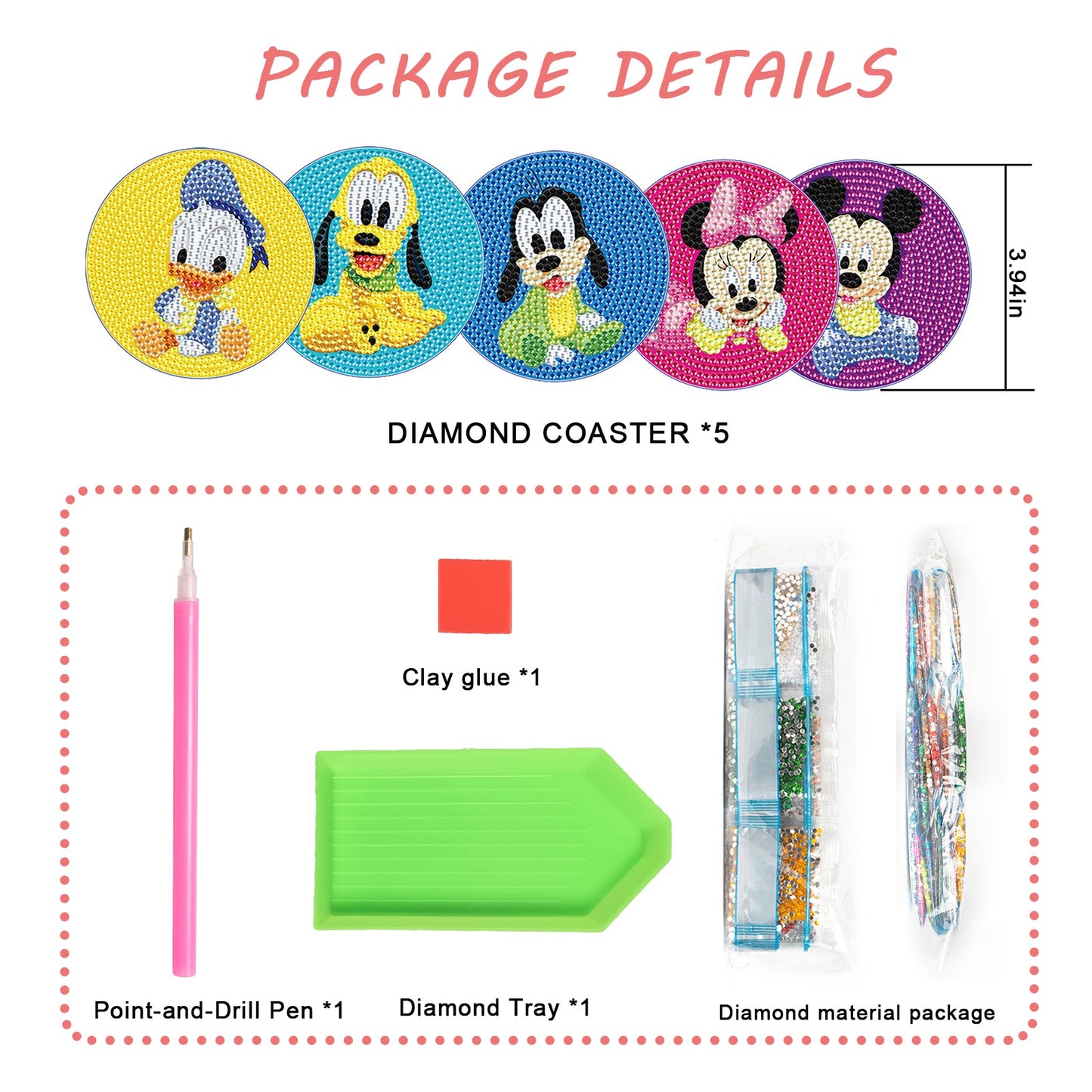 5 pcs set DIY Special Shaped Diamond Painting Cartoon Coaster