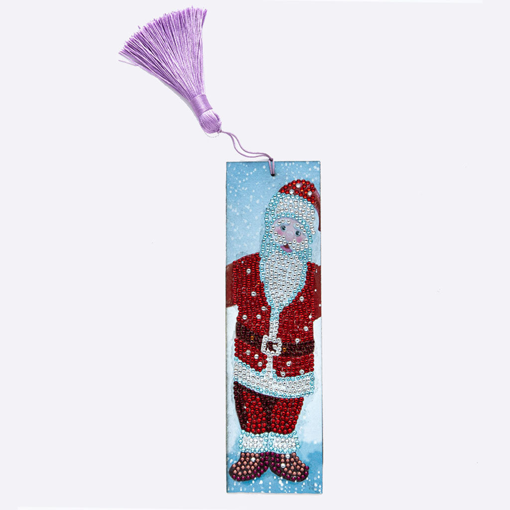 DIY Santa Claus Special Shaped Diamond Painting Leather Bookmark Tassel