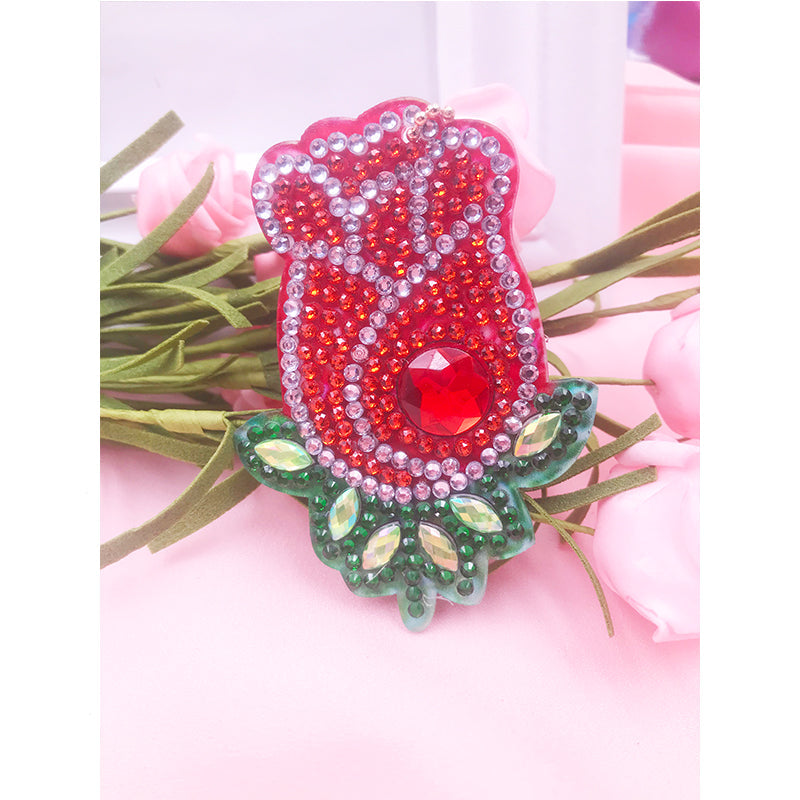 4pcs DIY Rose Sets Special Shaped Full Drill Diamond Painting Key Chain with Key Ring Jewelry Gifts for Girl Bags