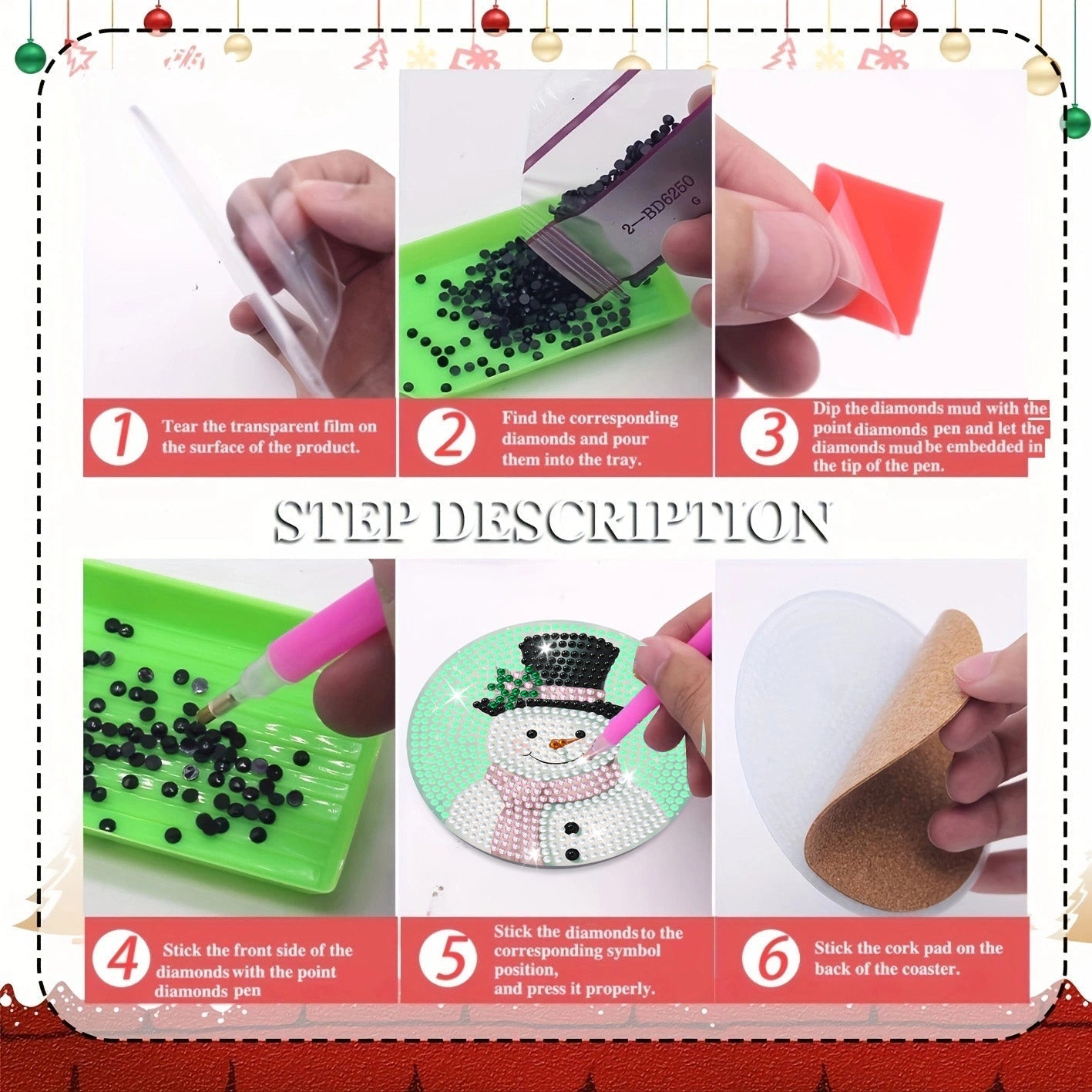 8 pcs set DIY Special Shaped Diamond Painting Coaster  | Snowman£¨no holder£©