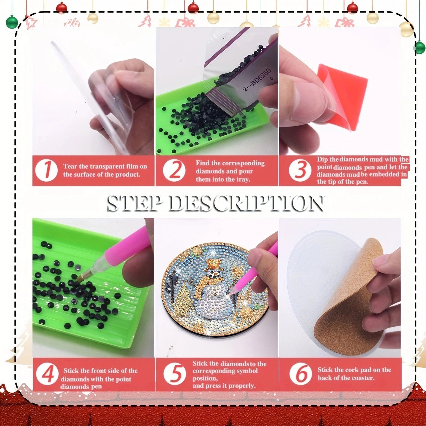 8 pcs set DIY Special Shaped Diamond Painting Coaster  | Snowman (no holder)