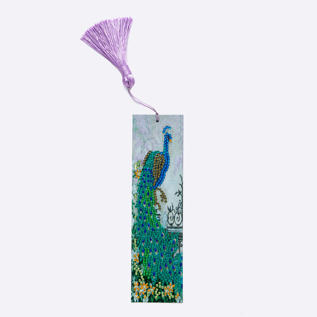 DIY peacock Special Shaped Diamond Painting Leather Bookmark Tassel