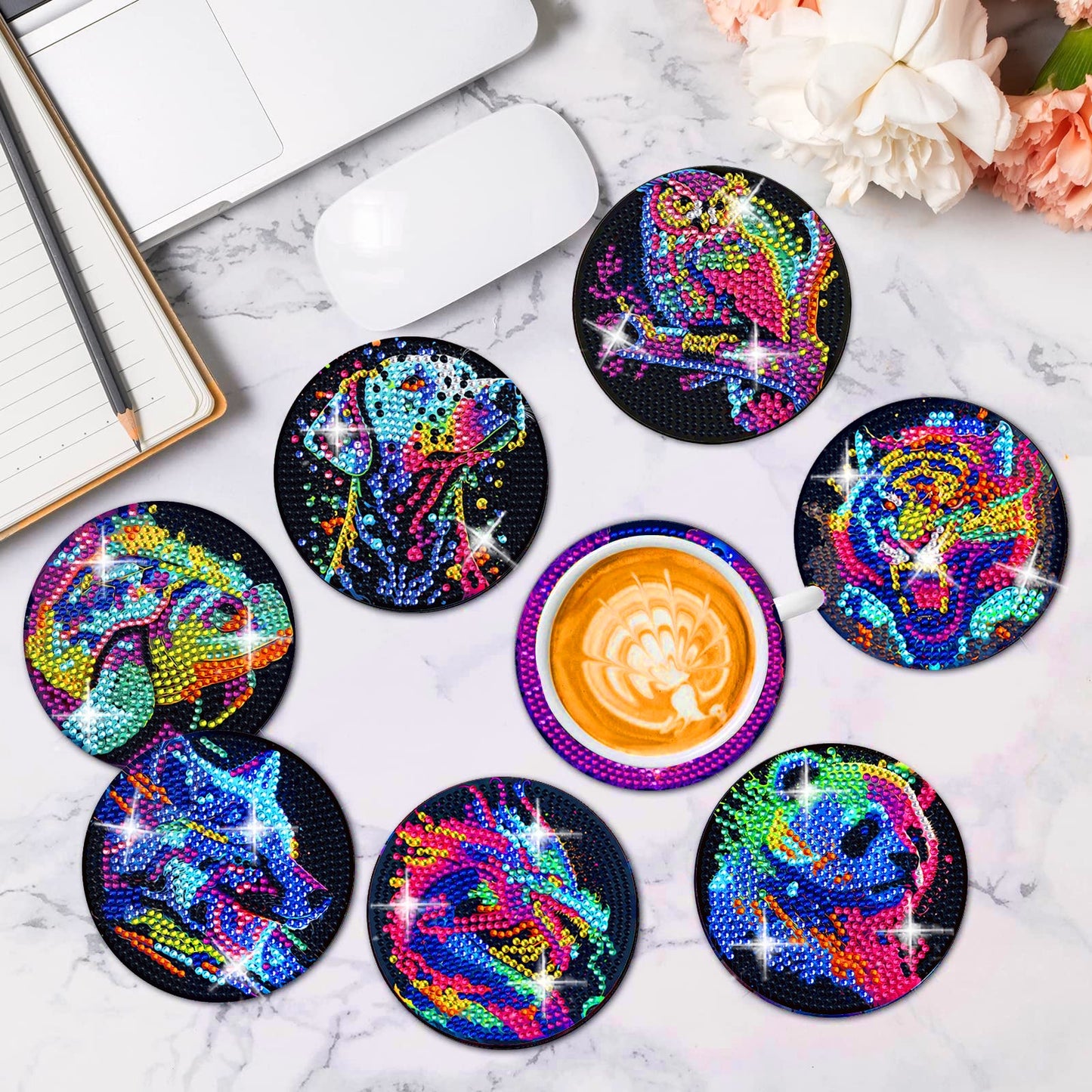 8 pcs set DIY Special Shaped Diamond Painting Coaster  | animal£¨no holder£©