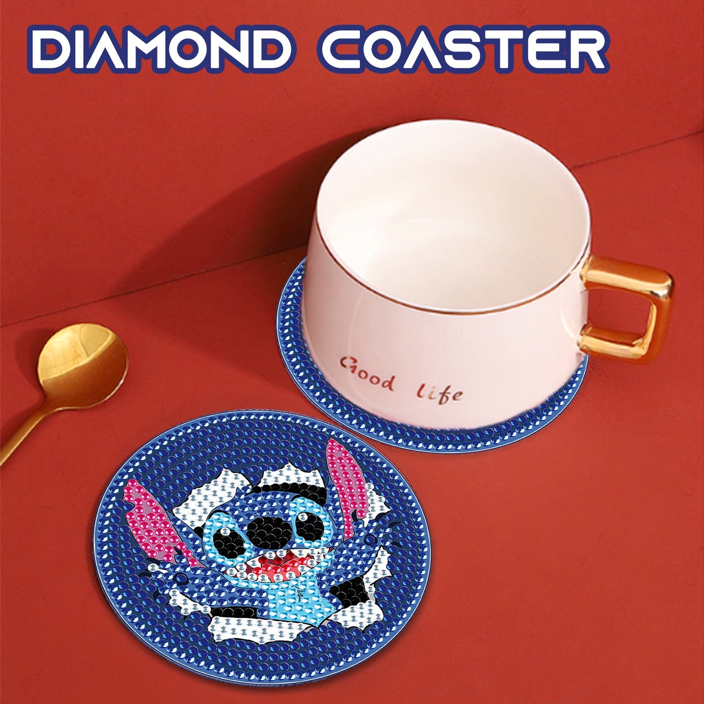 2 pcs set DIY Special Shaped Diamond Painting Coaster | Stitch