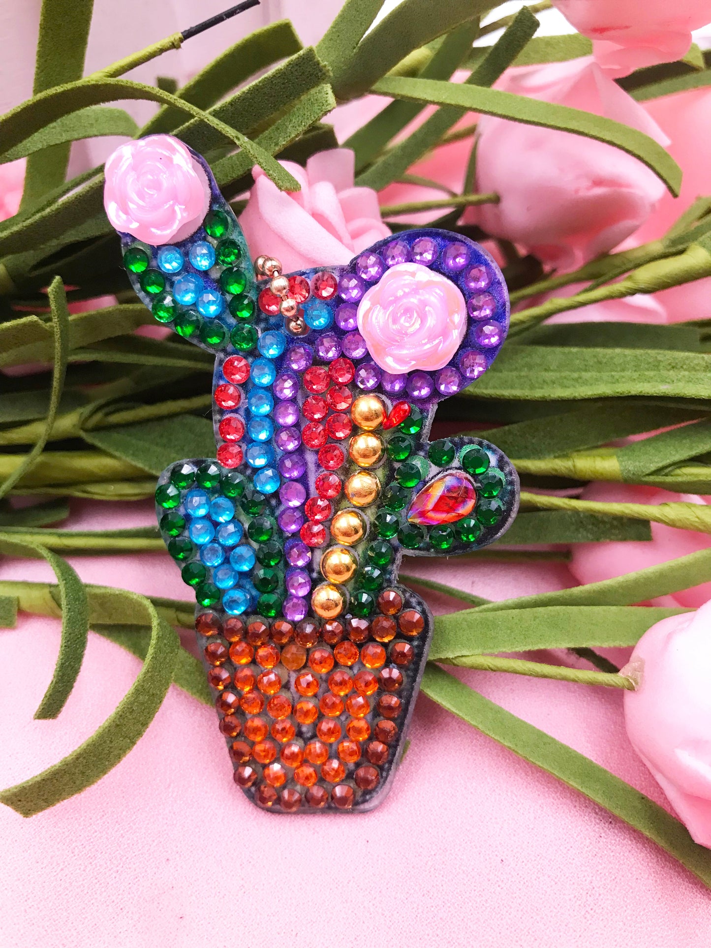 4pcs DIY Cactus Sets Special Shaped Full Drill Diamond Painting Key Chain with Key Ring Jewelry Gifts for Girl Bags