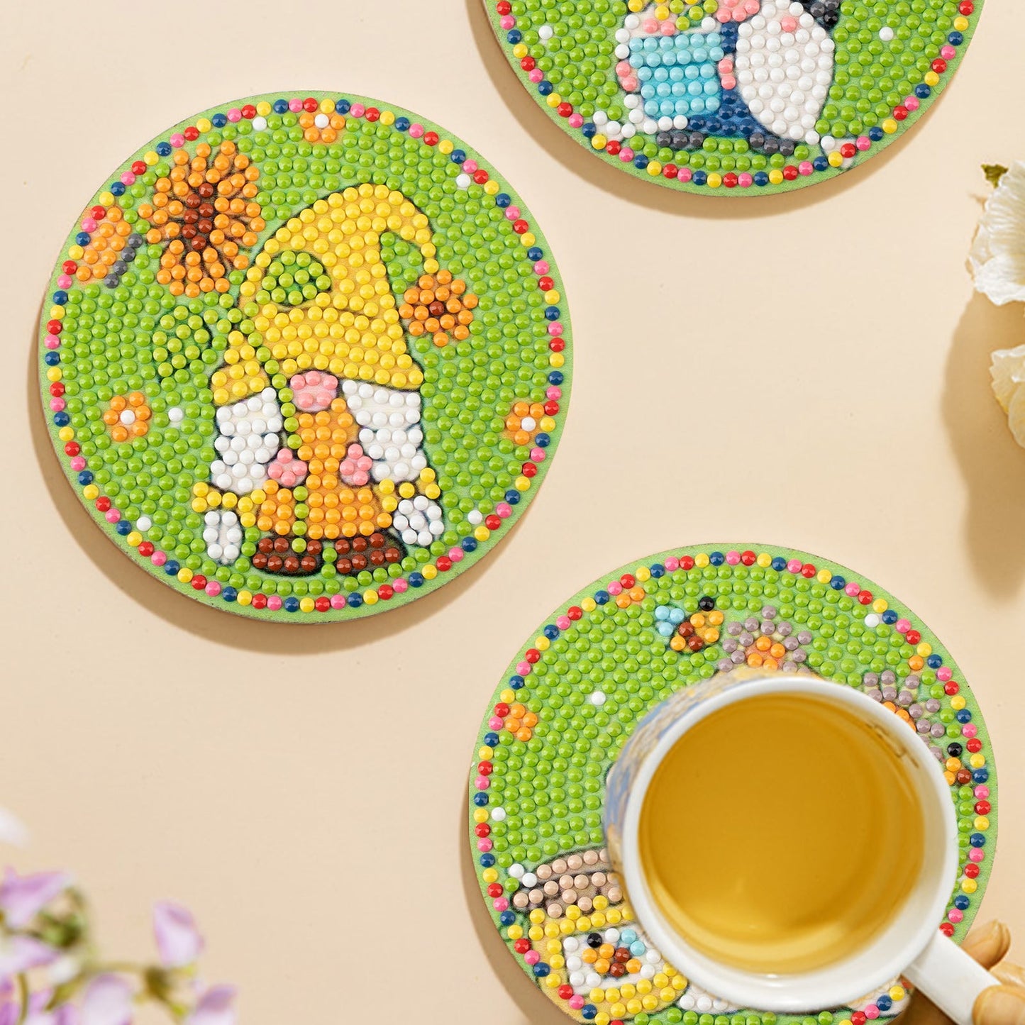8 pcs set DIY Special Shaped Diamond Painting Coaster | Gnomes