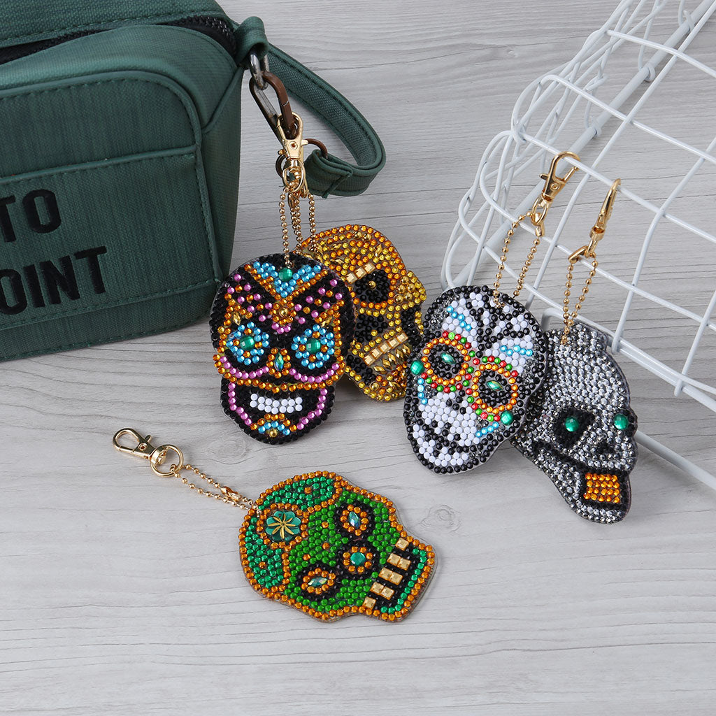 5pcs DIY Skull Sets Special Shaped Full Drill Diamond Painting Key Chain with Key Ring Jewelry Gifts for Girl Bags