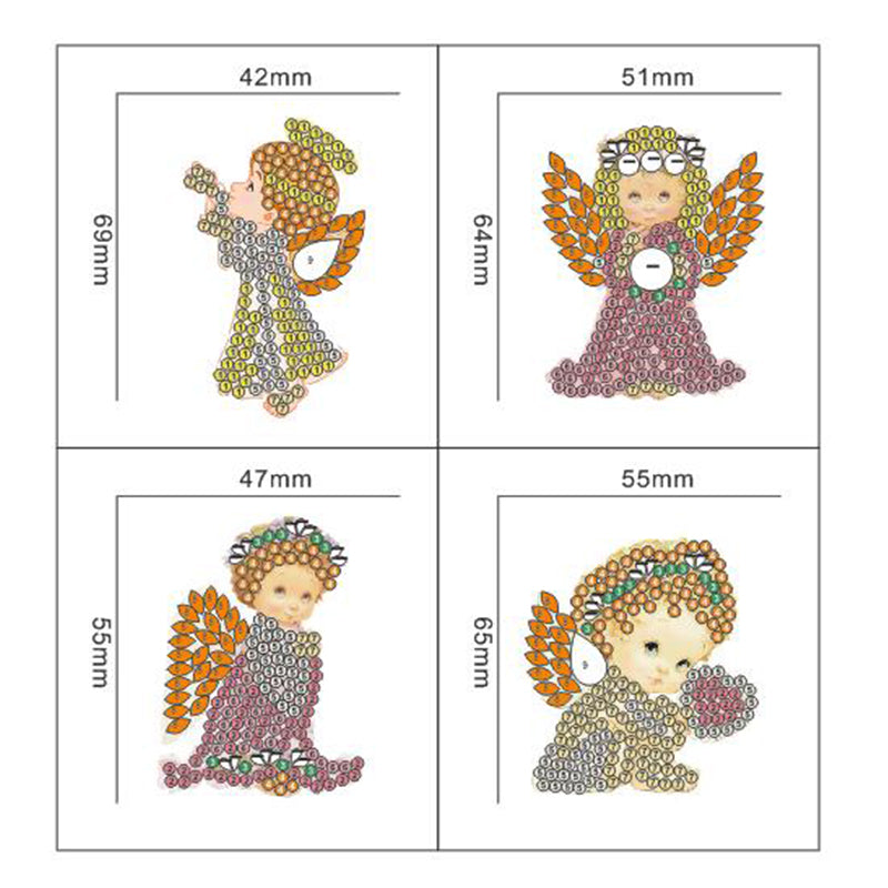 4pcs DIY Angel Sets Special Shaped Full Drill Diamond Painting Key Chain with Key Ring Jewelry Gifts for Girl Bags