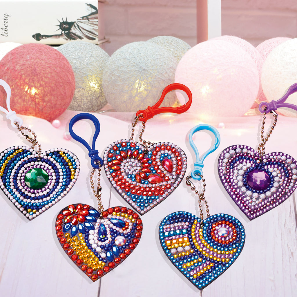 5pcs DIY Love Sets Special Shaped Full Drill Diamond Painting Key Chain with Key Ring Jewelry Gifts for Girl Bags