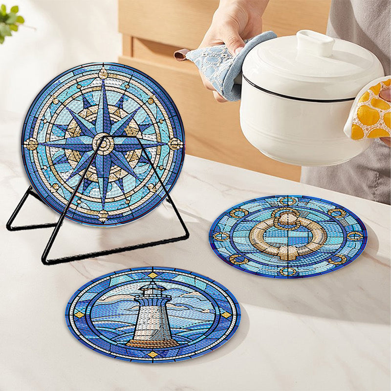 4PCS Diamond Painting Placemats Insulated Dish Mats | Nautical