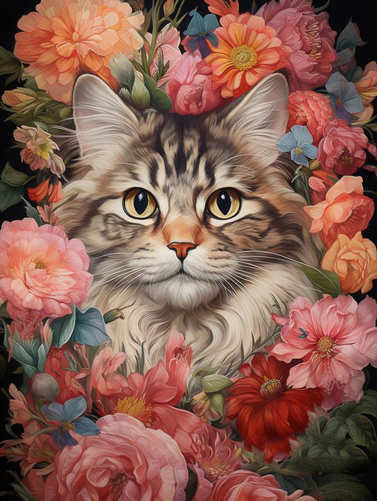 AB  Diamond Painting  | Flower and Cat