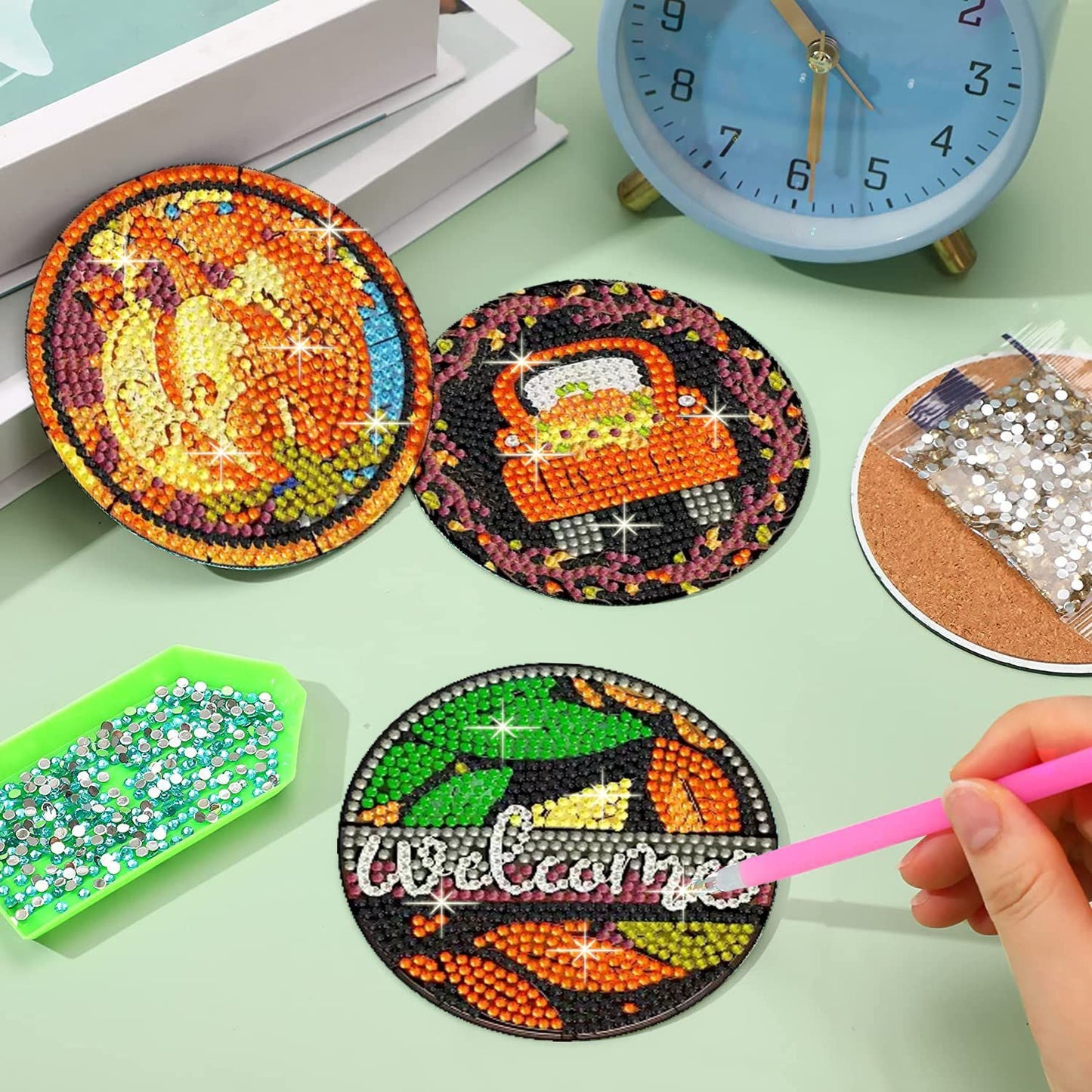 8 pcs set DIY Special Shaped Diamond Painting Coaster  | pumpkin£¨no holder£©