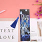 DIY White Tiger Special Shaped Diamond Painting Leather Bookmark with Tassel