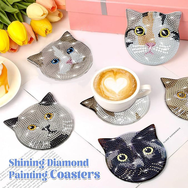 8 pcs set DIY Special Shaped Diamond Painting Coaster  | Cat (no holder)