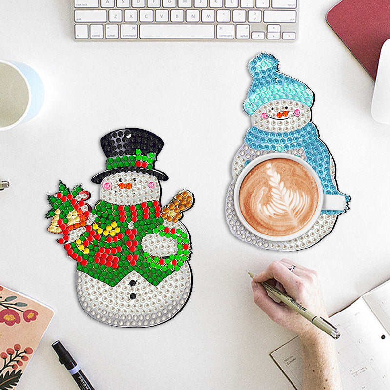 8 pcs set DIY Special Shaped Diamond Painting Coaster  | Christmas Snowman£¨no holder£©
