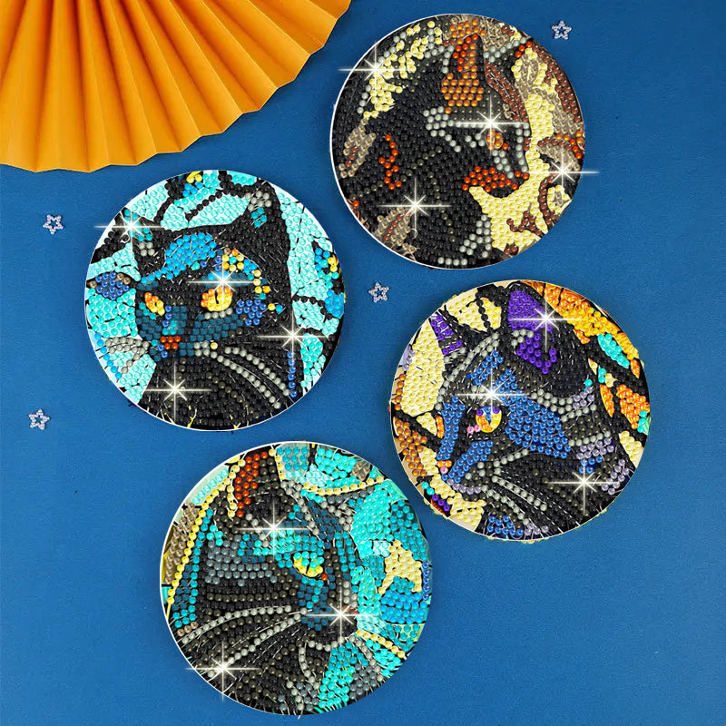 8 pcs set DIY Special Shaped Diamond Painting Coaster  | cat£¨no holder£©