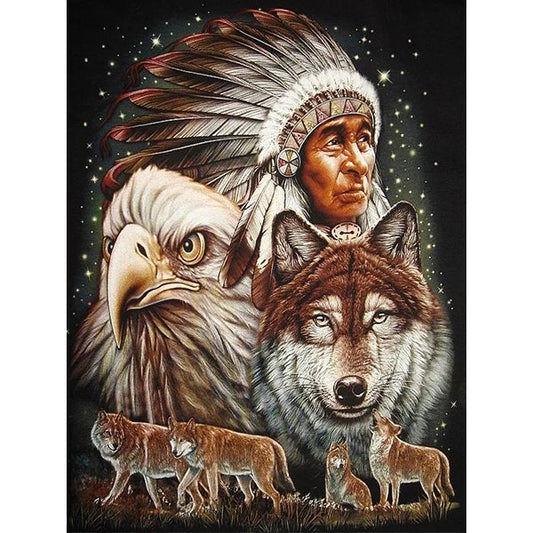 Indians, wolf, eagle | Full Round/square Diamond Painting Kits