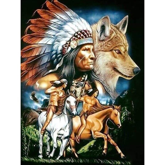 Indian, wolf, horse | Full Round/square Diamond Painting Kits