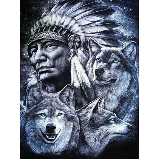 Indian, wolf | Full Round/square Diamond Painting Kits
