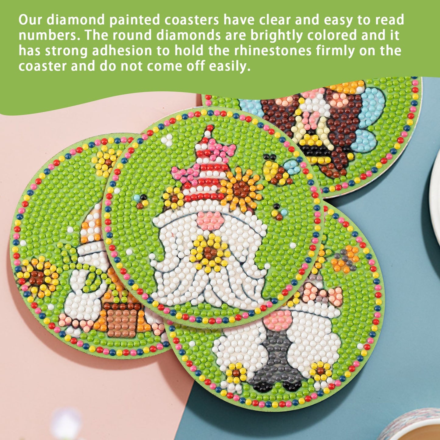 8 pcs set DIY Special Shaped Diamond Painting Coaster | Gnomes