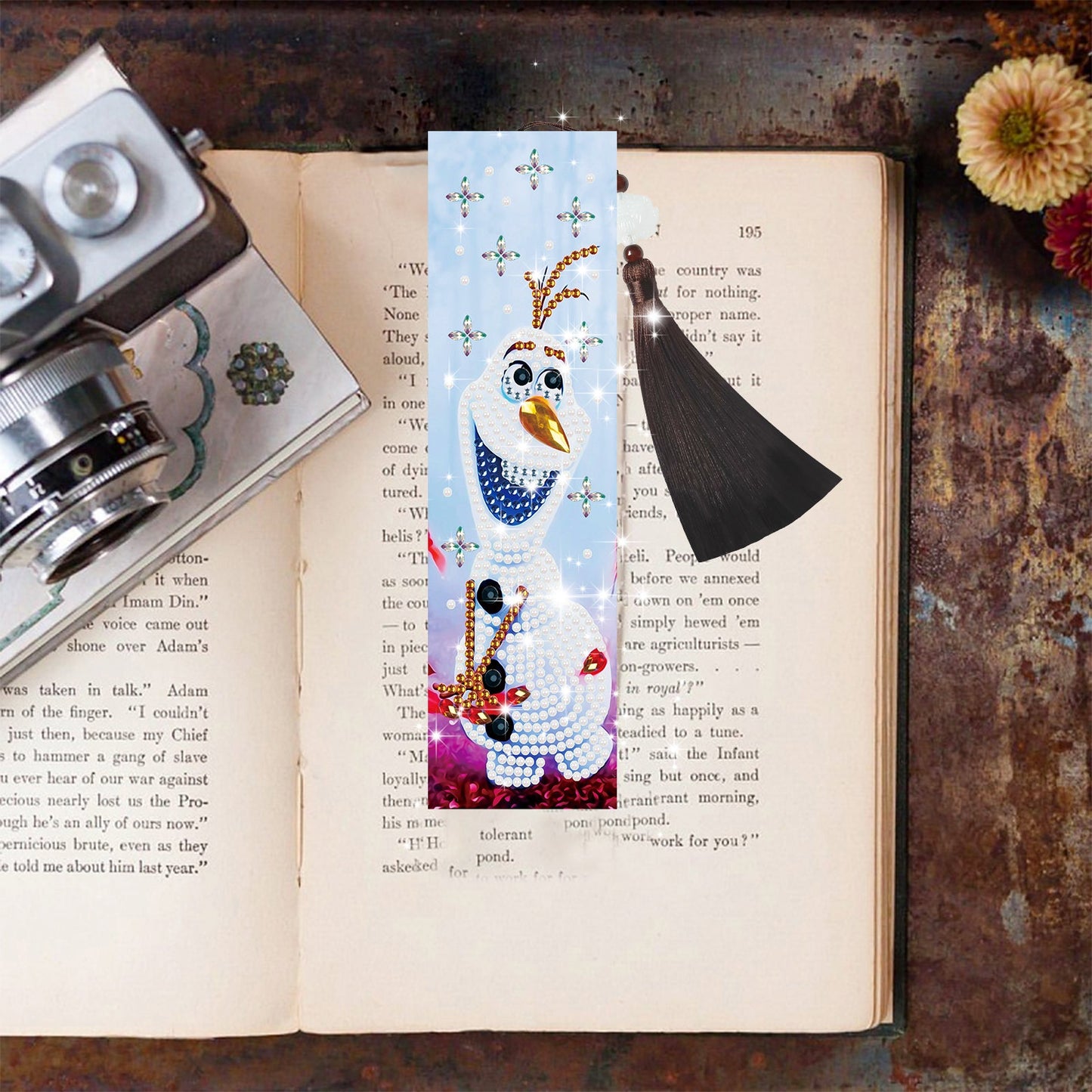 DIY Special Shaped Diamond Painting Leather Bookmark Tassel | Snowman